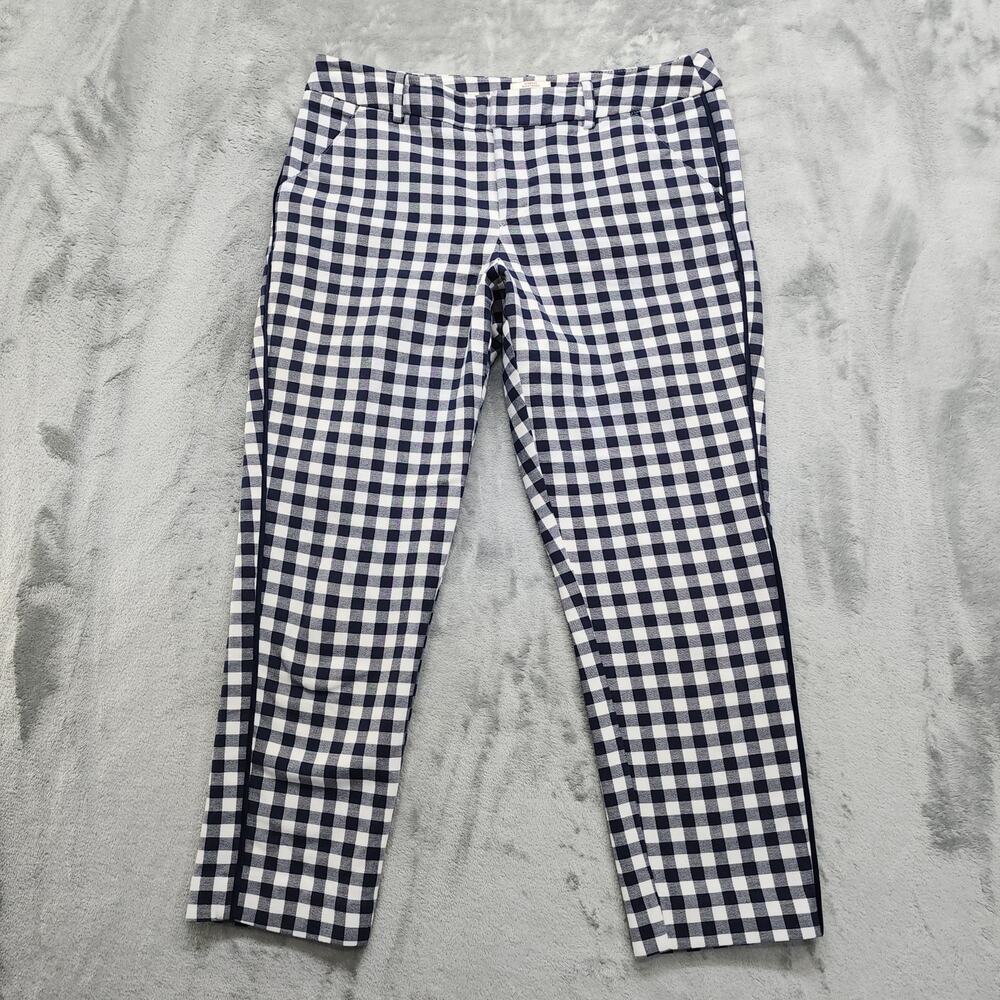 Merona Pants Womens 8 Blue White Gingham Classic Ankle Higher Mid Rise Straight